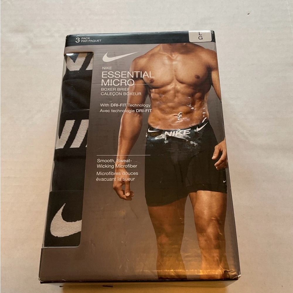 Nike DRI-Fit 3 Pack Men's Essential Micro Black Boxer Briefs large